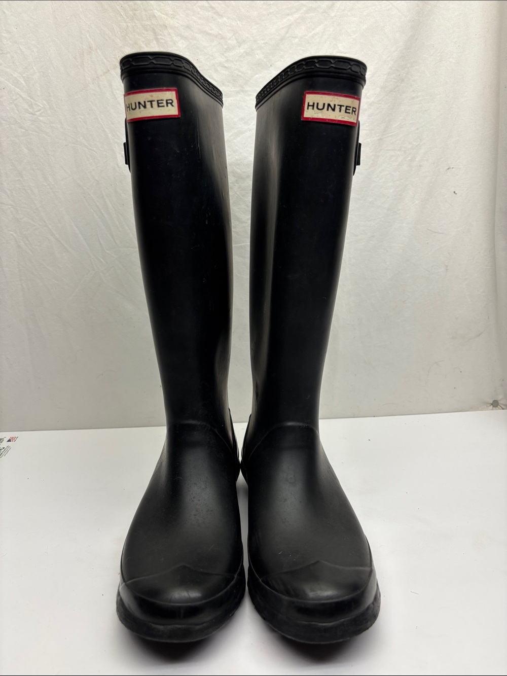 Hunter Black Tall Waterproof Rain Boots with Logo Trim, SZ 7 women’s